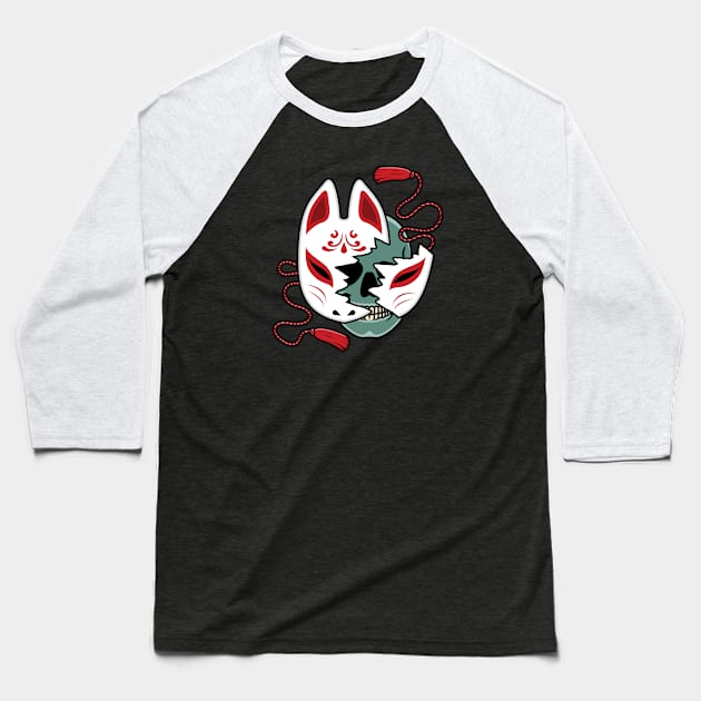 Japanese kitsune mask with skull Baseball T-Shirt by Starkey Store